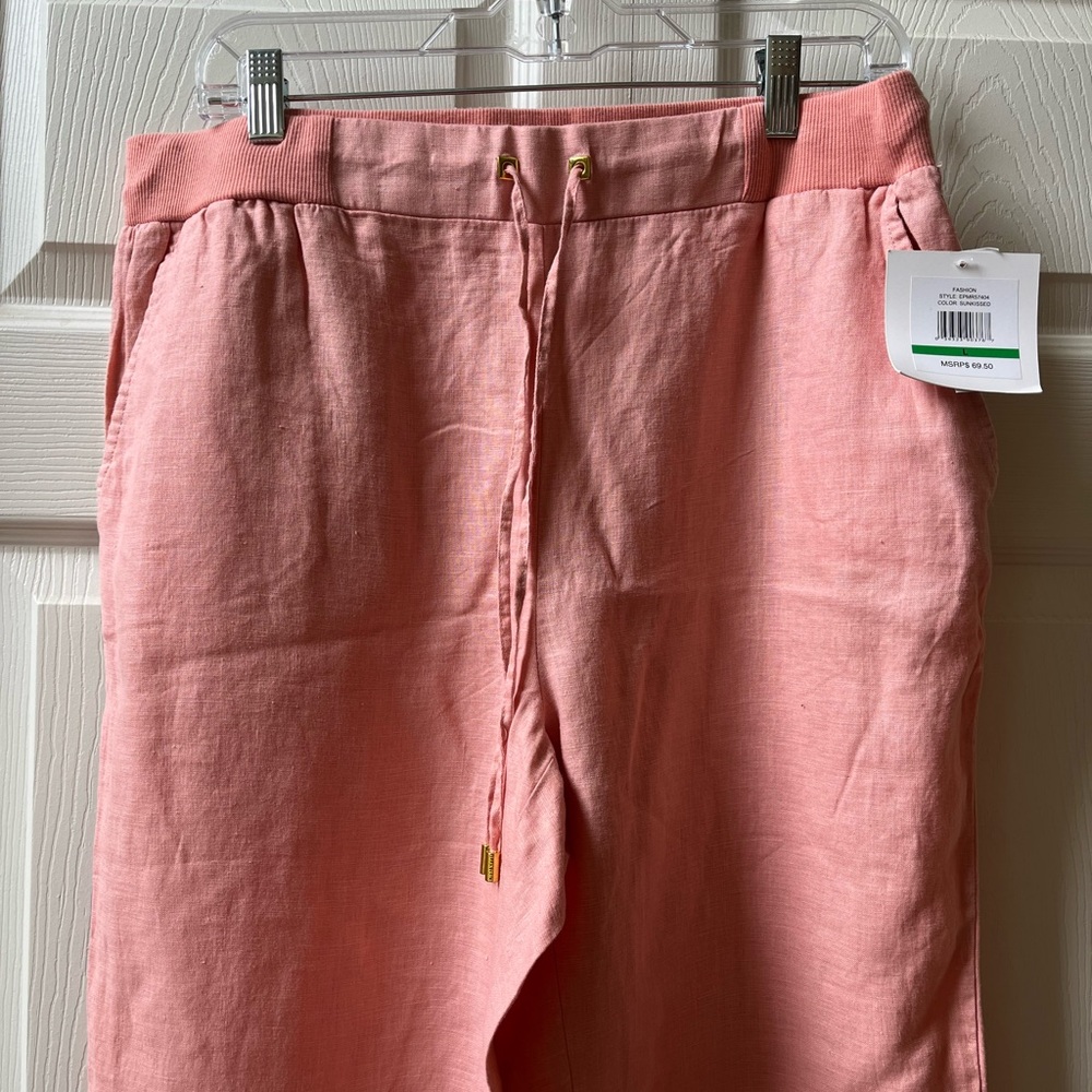Ellen Tracy Pink Wide Leg Linen Pants - Picture 3 of 5
